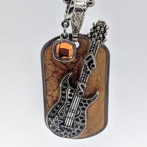 Rock N Roll Guitar Dog Tag Necklace